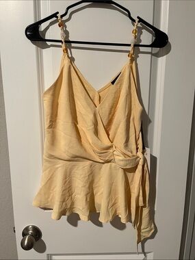 Women’s Wrap Peplum Camisole in Light Yellow with Beaded Straps